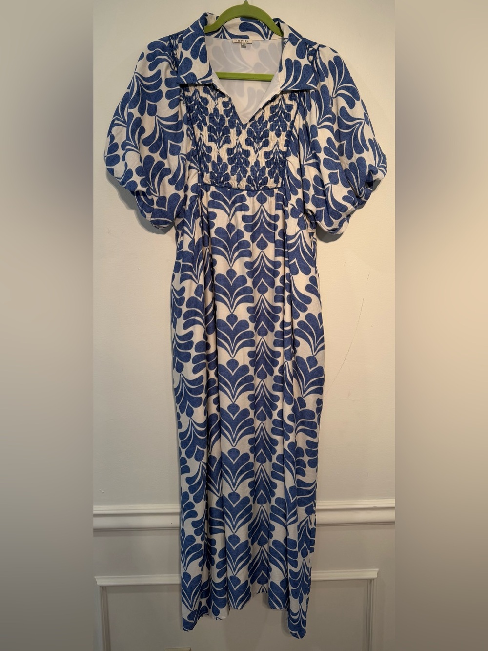 JODIFL Blue and White Smocked Maxi Dress